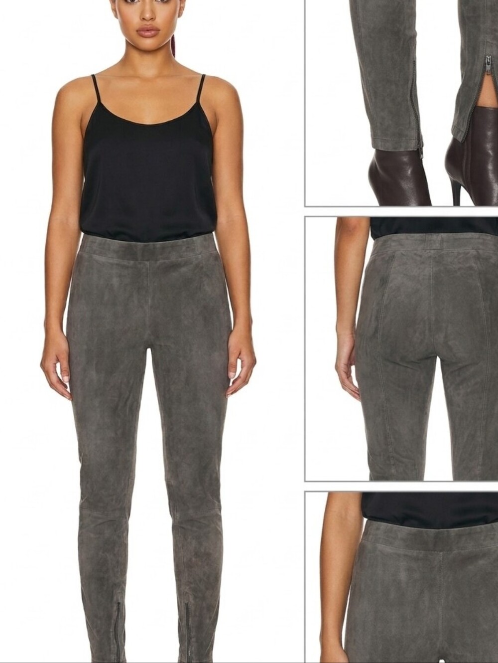 New Vince Lamb Leather Skinny Pants Charcoal Gray Zip Hem Leggings 100% Leather - Picture 7 of 8